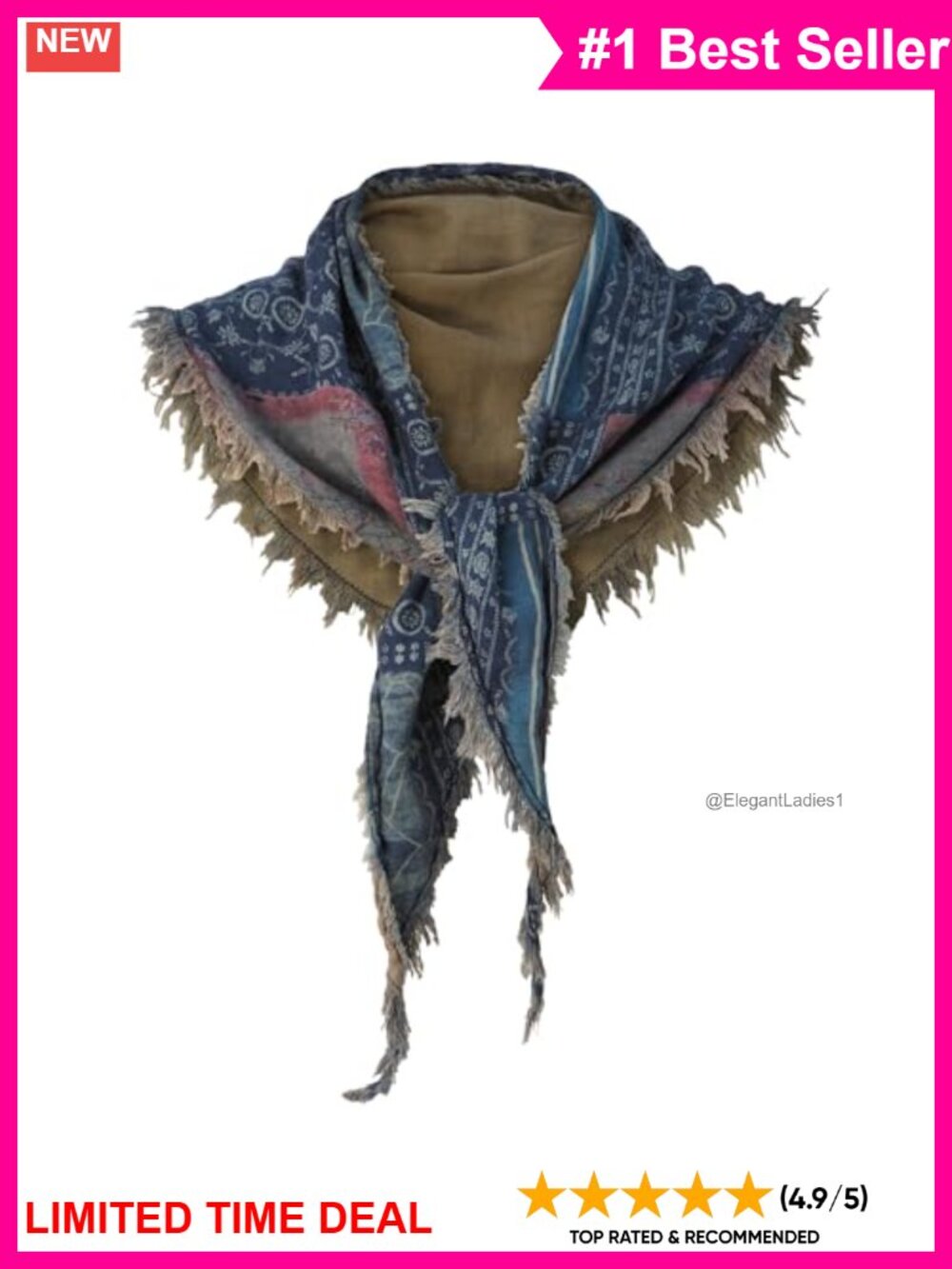 Cotton Triangle Scarf Raw Fringe Edge Floral Bandana Headwrap Neckerchief